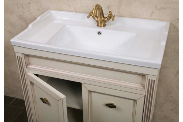 Тумба с раковиной La Beaute Classic Vivien Porta 80 слоновая кость с патиной, фурнитура бронза, напольная, с дверками