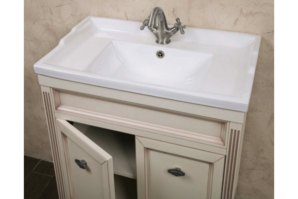 Тумба с раковиной La Beaute Classic Vivien Porta 70 слоновая кость с патиной, фурнитура серебро, напольная, с дверками