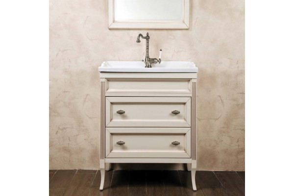 Тумба с раковиной La Beaute Classic Vivien Сassetto 70 слоновая кость с патиной, фурнитура серебро, напольная, с ящиками