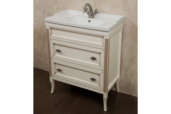 Тумба с раковиной La Beaute Classic Vivien Сassetto 70 слоновая кость с патиной, фурнитура серебро, напольная, с ящиками