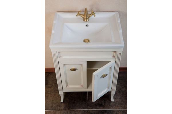 Тумба с раковиной La Beaute Classic Vivien Porta 60 слоновая кость с патиной, фурнитура бронза, напольная, с дверками