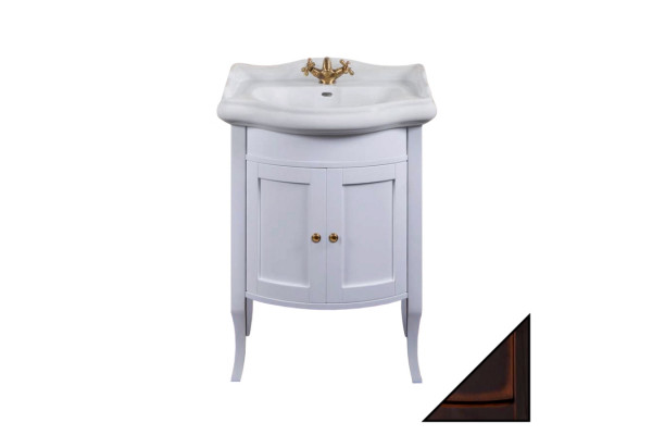 Тумба с раковиной La Beaute Classic Lorette 65 темное дерево глянец, фурнитура бронза, напольная, с дверками