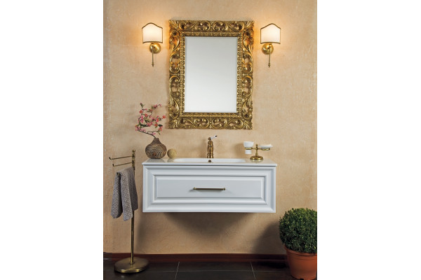 Тумба с раковиной La Beaute Classic Cornelia 100 белый матовый, фурнитура бронза, подвесная, с ящиками
