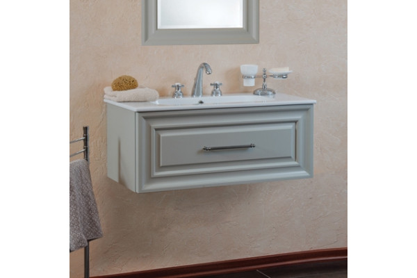 Тумба с раковиной La Beaute Classic Cornelia 85 серый шелк матовый, фурнитура серебро, подвесная, с ящиками