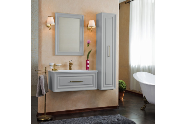 Тумба с раковиной La Beaute Classic Cornelia 85 серый шелк матовый, фурнитура бронза, подвесная, с ящиками