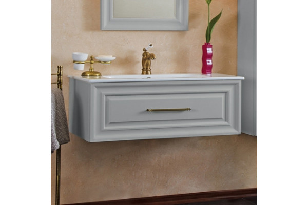 Тумба с раковиной La Beaute Classic Cornelia 100 серый шелк матовый, фурнитура бронза, подвесная, с ящиками