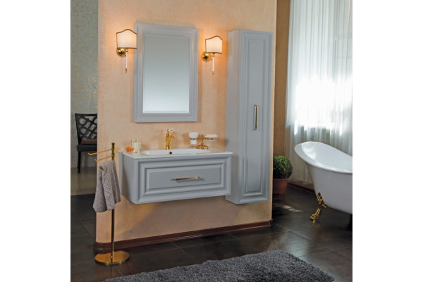 Тумба с раковиной La Beaute Classic Cornelia 85 серый шелк матовый, фурнитура золото, подвесная, с ящиками