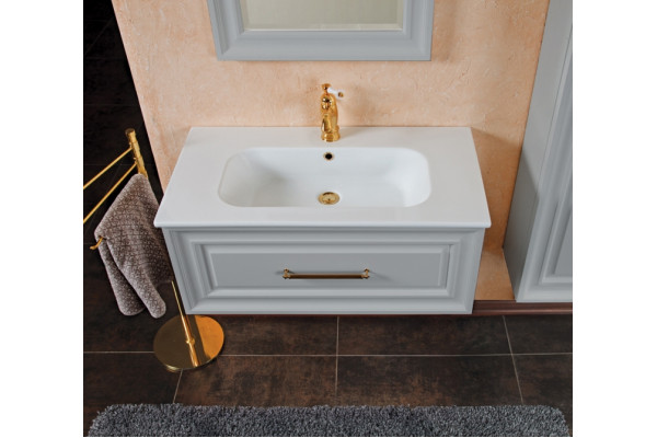 Тумба с раковиной La Beaute Classic Cornelia 85 серый шелк матовый, фурнитура золото, подвесная, с ящиками