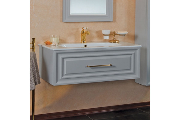 Тумба с раковиной La Beaute Classic Cornelia 100 серый шелк матовый, фурнитура золото, подвесная, с ящиками