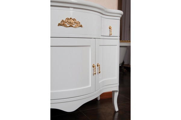 Тумба с раковиной La Beaute Classic Nora белый глянец, фурнитура золото, напольная, с доводчиками