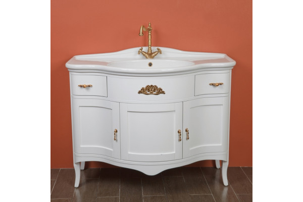 Тумба с раковиной La Beaute Classic Nora белый матовый, фурнитура золото, напольная, с доводчиками
