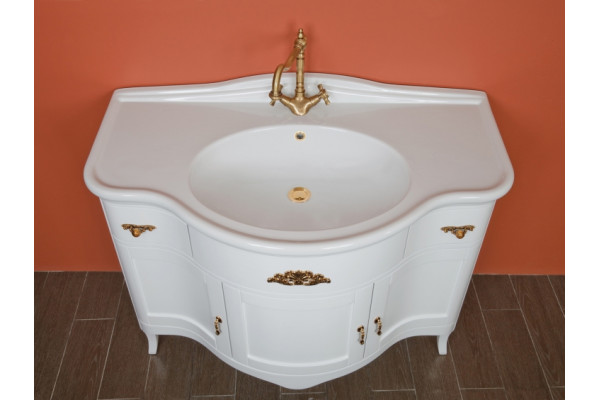 Тумба с раковиной La Beaute Classic Nora белый матовый, фурнитура золото, напольная, с доводчиками
