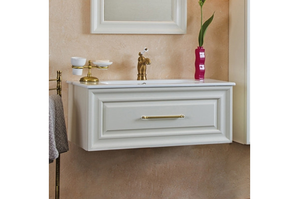 Тумба с раковиной La Beaute Classic Cornelia 100 слоновая кость матовый, фурнитура золото, подвесная, с ящиками