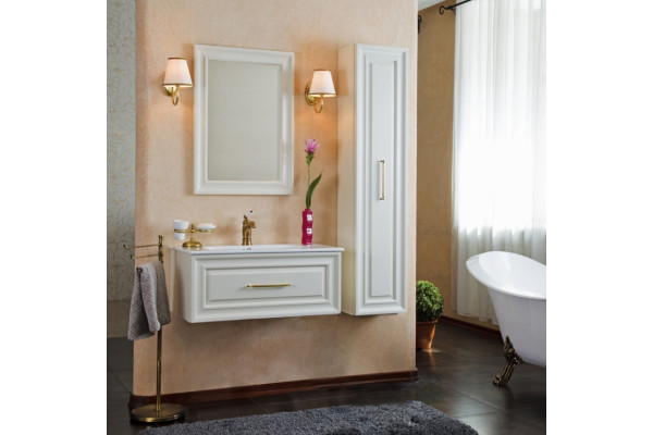 Тумба с раковиной La Beaute Classic Cornelia 100 слоновая кость матовый, фурнитура золото, подвесная, с ящиками