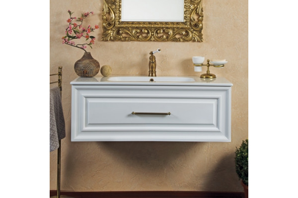 Тумба с раковиной La Beaute Classic Cornelia 85 белый матовый, фурнитура бронза, подвесная, с ящиками
