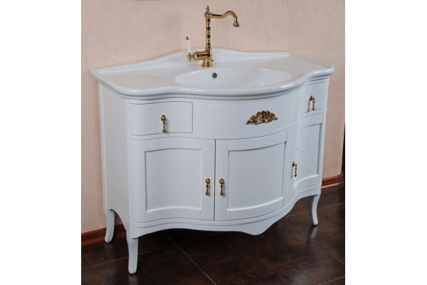 Тумба с раковиной La Beaute Classic Nora белый глянец, фурнитура бронза, напольная, с доводчиками
