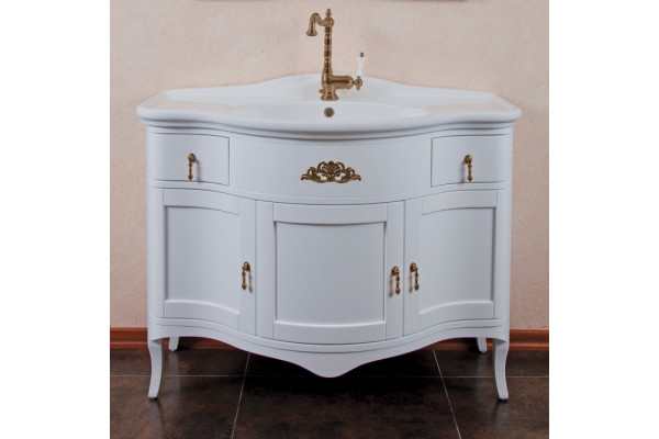 Тумба с раковиной La Beaute Classic Nora белый глянец, фурнитура бронза, напольная, с доводчиками