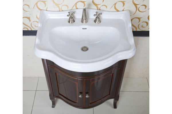 Тумба с раковиной La Beaute Classic Lorette 70 темное дерево глянец, фурнитура серебро, напольная, с дверками