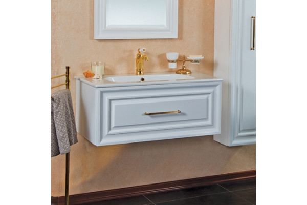 Тумба с раковиной La Beaute Classic Cornelia 85 белый матовый, фурнитура золото, подвесная, с ящиками