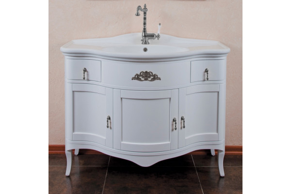 Тумба с раковиной La Beaute Classic Nora белый глянец, фурнитура серебро, напольная, с доводчиками