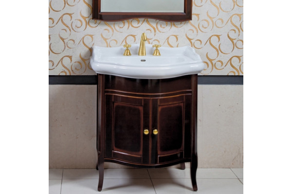 Тумба с раковиной La Beaute Classic Lorette 70 темное дерево глянец, фурнитура золото, напольная, с дверками