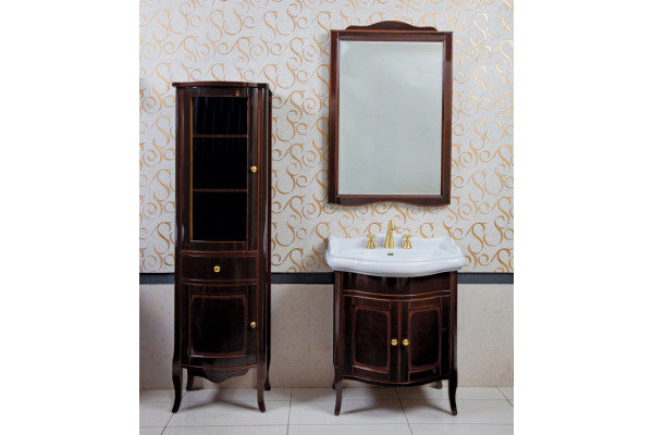Тумба с раковиной La Beaute Classic Lorette 70 темное дерево глянец, фурнитура золото, напольная, с дверками