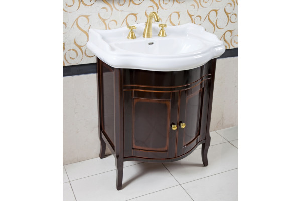 Тумба с раковиной La Beaute Classic Lorette 70 темное дерево глянец, фурнитура золото, напольная, с дверками