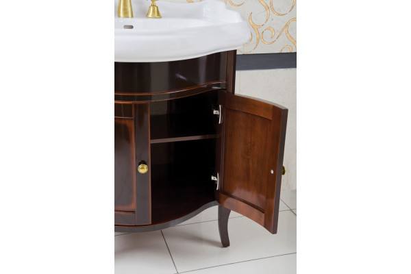Тумба с раковиной La Beaute Classic Lorette 70 темное дерево глянец, фурнитура золото, напольная, с дверками
