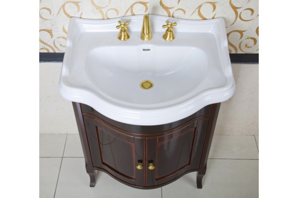 Тумба с раковиной La Beaute Classic Lorette 70 темное дерево глянец, фурнитура золото, напольная, с дверками
