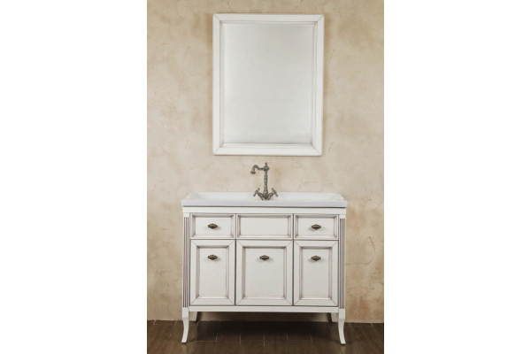 Тумба для комплекта La Beaute Classic Vivien 100 белый с патиной, фурнитура серебро, напольная, с доводчиками