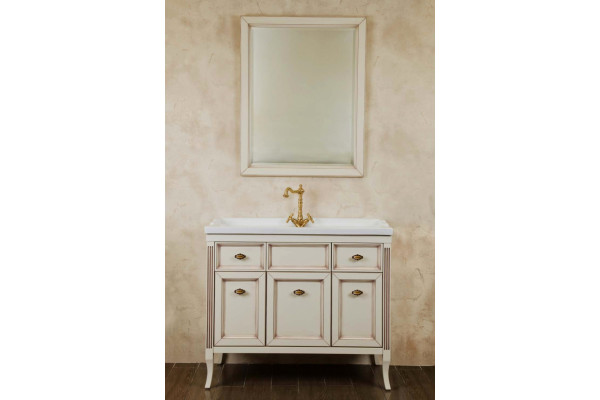 Тумба с раковиной La Beaute Classic Vivien 100 слоновая кость с патиной, фурнитура бронза, напольная, с доводчиками