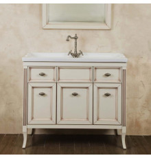 Тумба с раковиной La Beaute Classic Vivien 100 слоновая кость с патиной, фурнитура серебро, напольная, с доводчиками