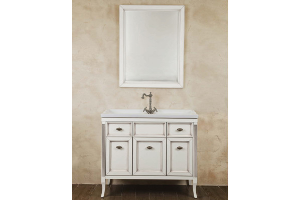 Мебель для ванной La Beaute Classic Vivien 100 белый с патиной, фурнитура серебро, напольная, с доводчиками