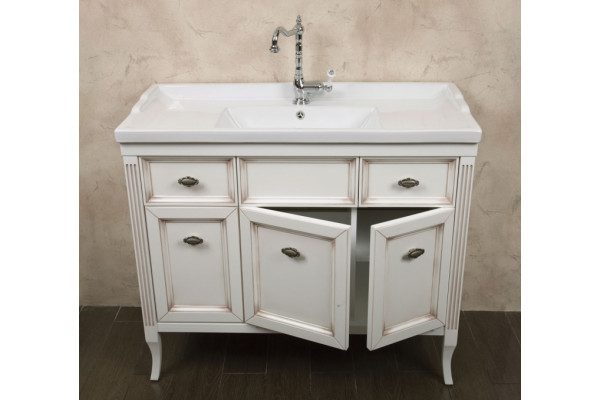Мебель для ванной La Beaute Classic Vivien 100 белый с патиной, фурнитура серебро, напольная, с доводчиками