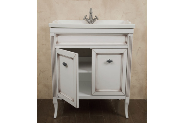 Мебель для ванной La Beaute Classic Vivien Porta 70 белый с патиной, фурнитура серебро, напольная, с дверками