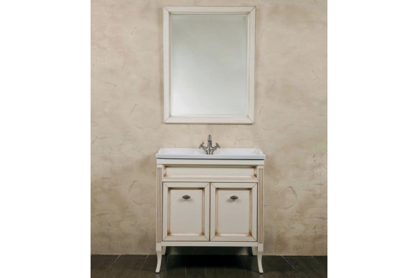 Мебель для ванной La Beaute Classic Vivien Porta 80 слоновая кость с патиной, фурнитура серебро, напольная, с дверками