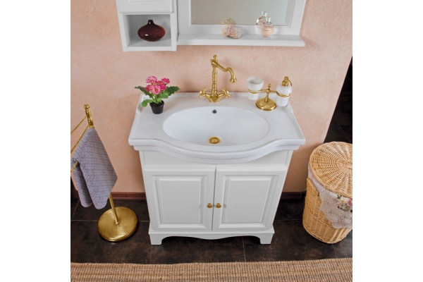 Мебель для ванной La Beaute Classic Michel 80 белый матовый, фурнитура золото, напольная, с доводчиками