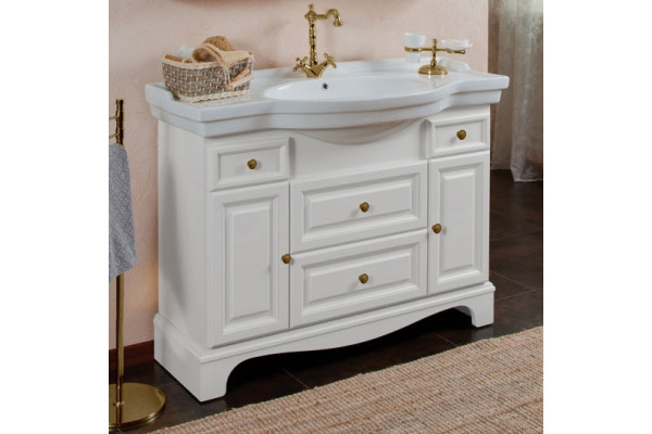 Тумба для комплекта La Beaute Classic Michel 120 белый матовый, фурнитура бронза, напольная, с доводчиками