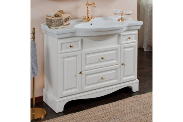 Тумба для комплекта La Beaute Classic Michel 120 белый матовый, фурнитура золото, напольная, с доводчиками