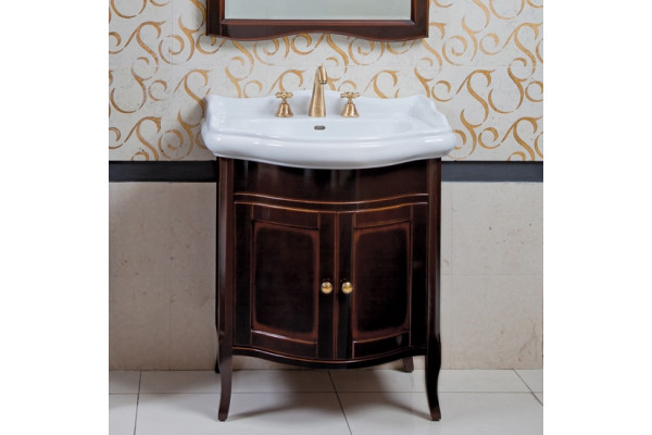 Тумба с раковиной La Beaute Classic Lorette 70 темное дерево глянец, фурнитура бронза, напольная, с дверками