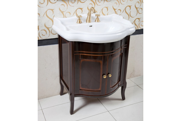 Тумба с раковиной La Beaute Classic Lorette 70 темное дерево глянец, фурнитура бронза, напольная, с дверками