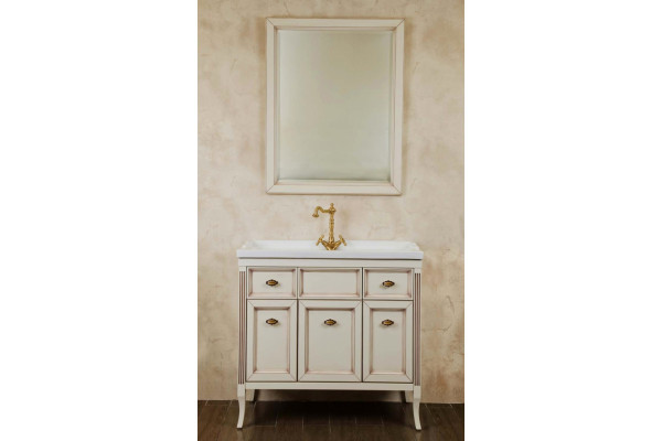 Тумба с раковиной La Beaute Classic Vivien 90 слоновая кость с патиной, фурнитура бронза, напольная, с доводчиками