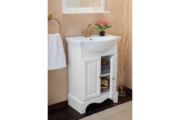 Тумба с раковиной La Beaute Classic Michel 60 белый матовый, фурнитура бронза, напольная, с дверками