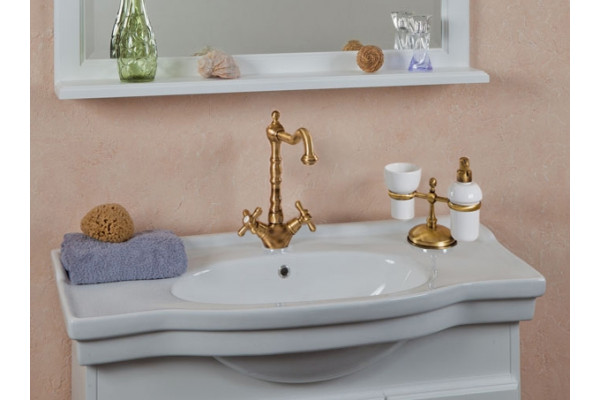 Тумба с раковиной La Beaute Classic Michel 90 белый матовый, фурнитура бронза, напольная, с дверками