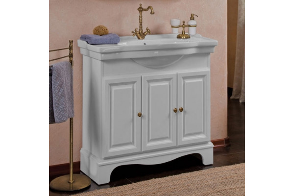 Тумба для комплекта La Beaute Classic Michel 90 белый матовый, фурнитура бронза, напольная, с дверками