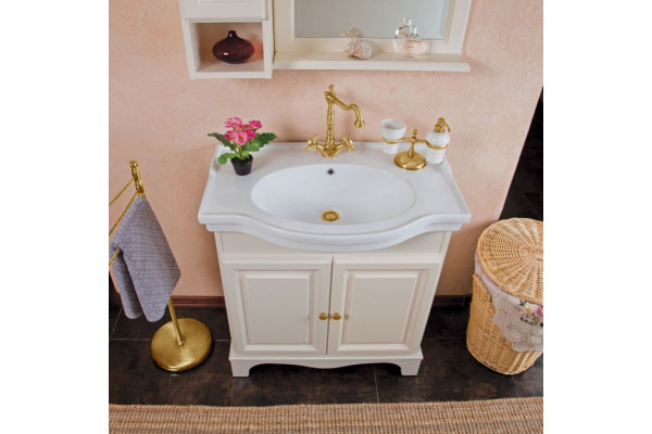 Тумба с раковиной La Beaute Classic Michel 80 слоновая кость матовый, фурнитура золото, напольная, с дверками