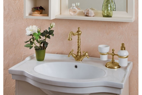 Тумба с раковиной La Beaute Classic Michel 80 слоновая кость матовый, фурнитура золото, напольная, с дверками
