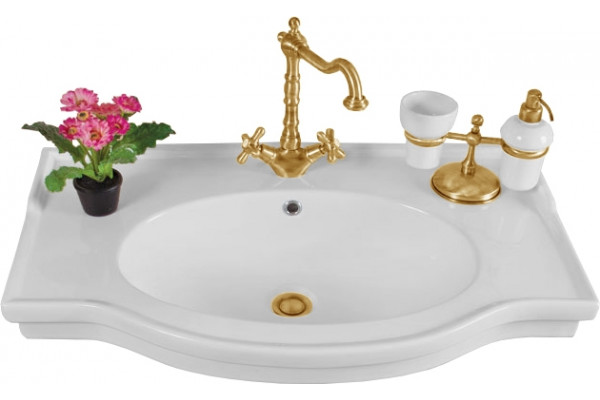 Тумба с раковиной La Beaute Classic Michel 80 слоновая кость матовый, фурнитура золото, напольная, с дверками