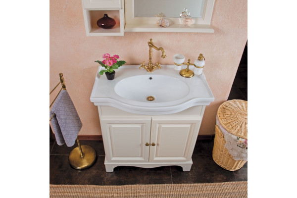 Тумба с раковиной La Beaute Classic Michel 80 слоновая кость матовый, фурнитура бронза, напольная, с дверками