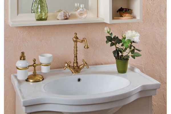 Тумба с раковиной La Beaute Classic Michel 80 слоновая кость матовый, фурнитура бронза, напольная, с дверками